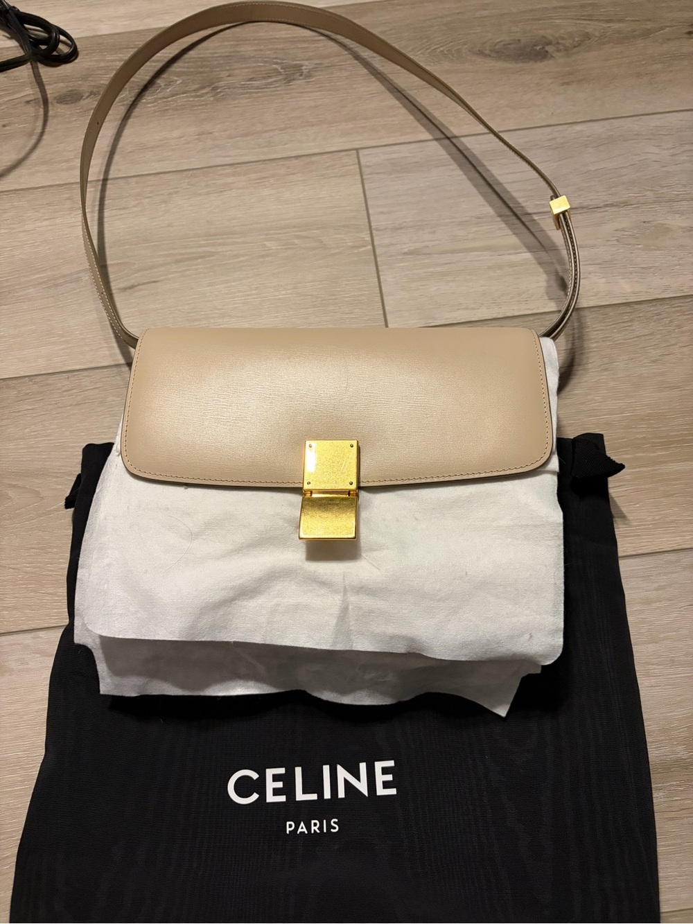 Medium Box Bag - Classic Beige Leather Shoulder Bag with Gold Hardware